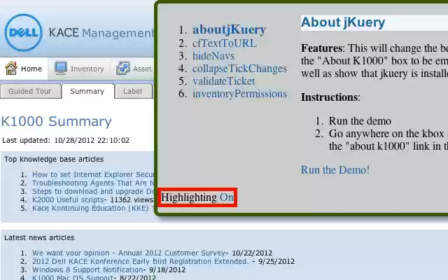 Kbox javascript demo  from Chrome web store to be run with OffiDocs Chromium online