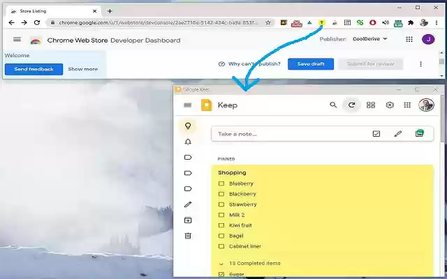 Keep by CoolDerive  from Chrome web store to be run with OffiDocs Chromium online
