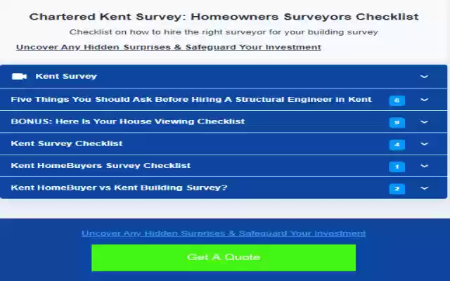 Kent Survey: Homeowners Surveyors Checklist  from Chrome web store to be run with OffiDocs Chromium online