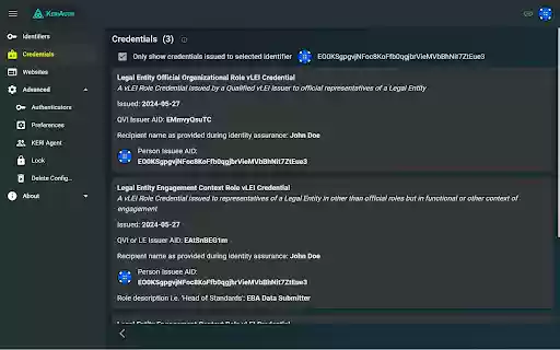 KERI Auth  from Chrome web store to be run with OffiDocs Chromium online