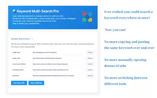 Keyword Multi Search Pro  from Chrome web store to be run with OffiDocs Chromium online