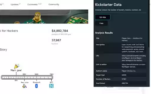 Kickstarter Analyzer  from Chrome web store to be run with OffiDocs Chromium online