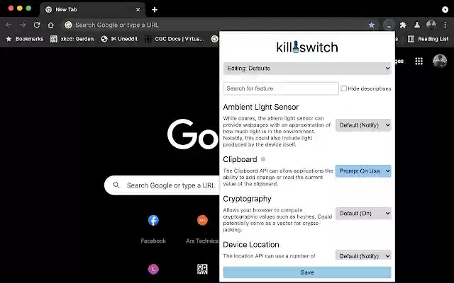 Kill Switch  from Chrome web store to be run with OffiDocs Chromium online
