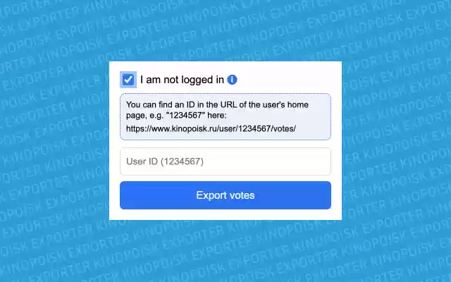 Kinopoisk Exporter  from Chrome web store to be run with OffiDocs Chromium online