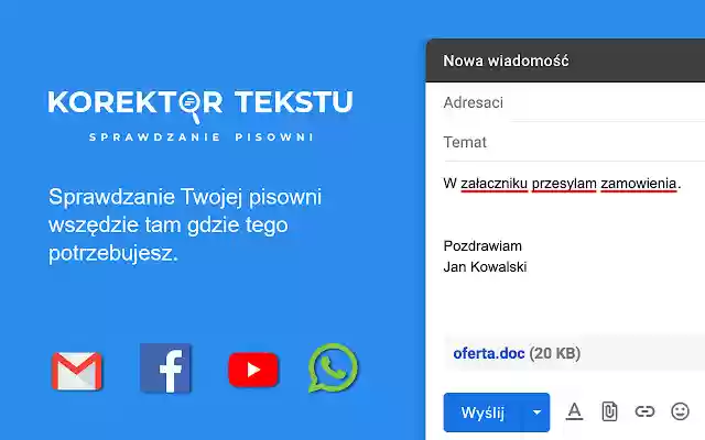 Korektor Tekstu sprawdzanie pisowni from Chrome web store to be run with OffiDocs Chromium online Korektor Tekstu sprawdzanie pisowni from Chrome web store to be run with OffiDocs Chromium online