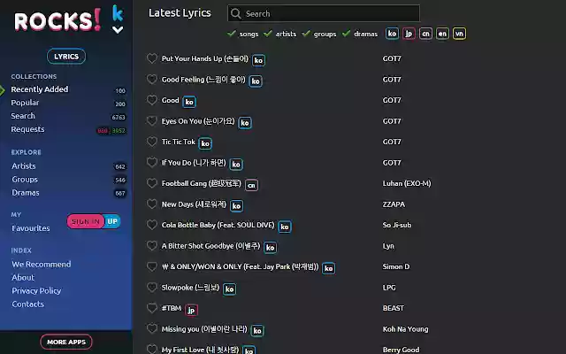 K pop Rocks  from Chrome web store to be run with OffiDocs Chromium online