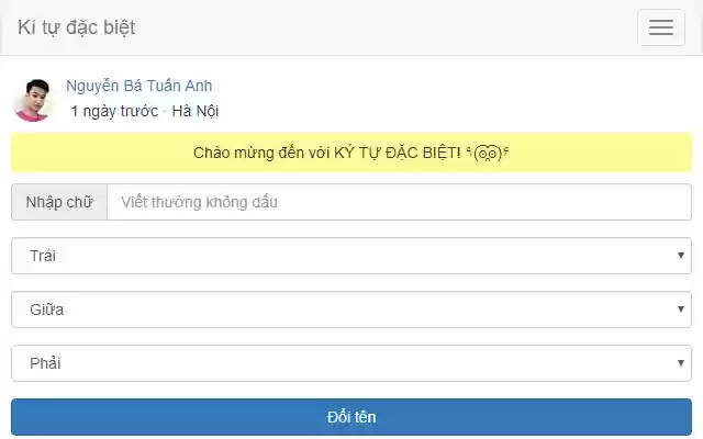 Kí tự đặc biệt AnhNBT ຈາກຮ້ານເວັບ Chrome ທີ່ຈະດໍາເນີນການກັບ OffiDocs Chromium ອອນໄລນ໌