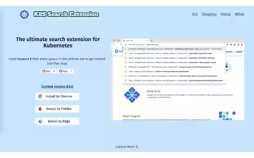 Kubernetes Search Extension  from Chrome web store to be run with OffiDocs Chromium online