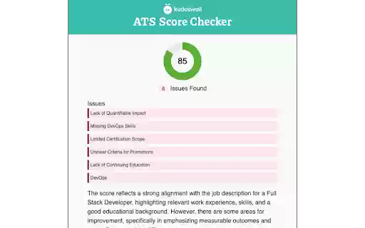 KudosWall ATS Score Checker  from Chrome web store to be run with OffiDocs Chromium online