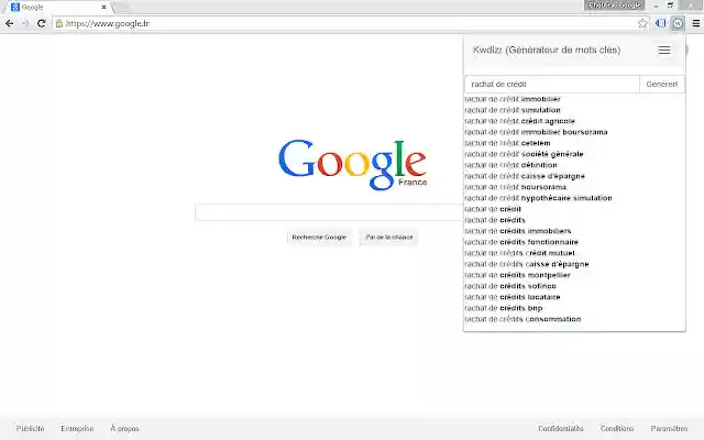 Kwdizr (Générateur de mots clés)  from Chrome web store to be run with OffiDocs Chromium online