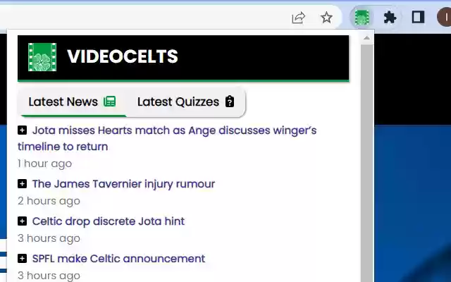 Latest Articles and Quizzes: videocelts  from Chrome web store to be run with OffiDocs Chromium online