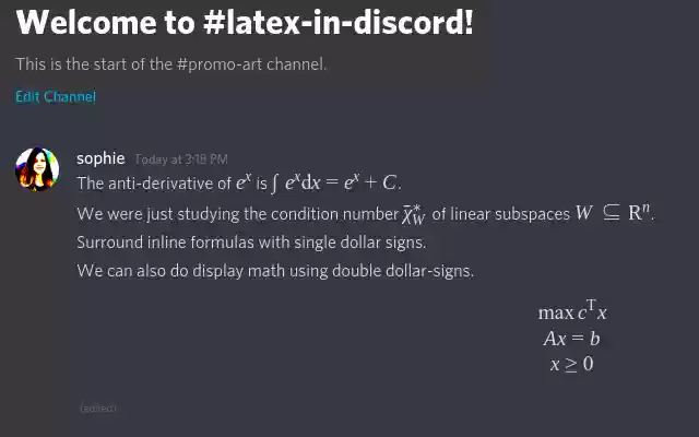 LaTeX in Discord from Chrome web store to be run with OffiDocs Chromium online LaTeX in Discord from Chrome web store to be run with OffiDocs Chromium online