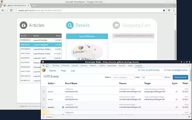 LaxarJS Developer Tools  from Chrome web store to be run with OffiDocs Chromium online
