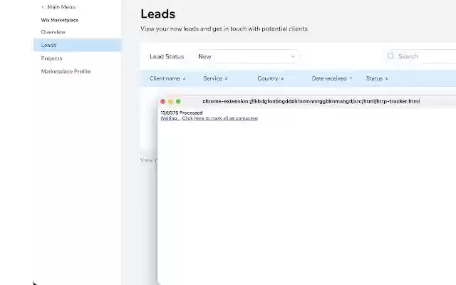 Leads downloader for Wix Marketplace  from Chrome web store to be run with OffiDocs Chromium online