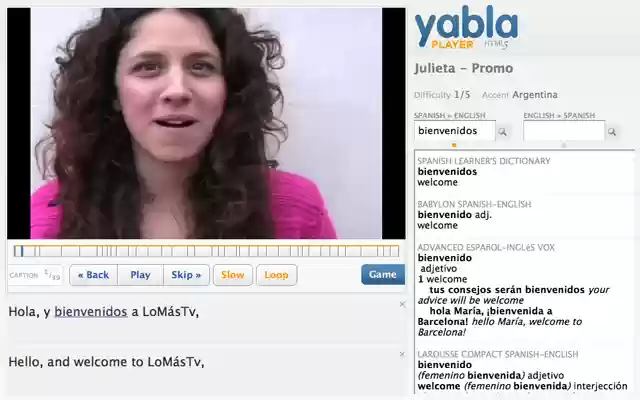 Learn Spanish with Yabla from Chrome web store to be run with OffiDocs Chromium online Learn Spanish with Yabla from Chrome web store to be run with OffiDocs Chromium online