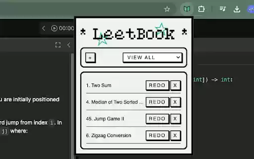 LeetBook: LeetCode Problems Keeper from Chrome web store to be run with OffiDocs Chromium online LeetBook: LeetCode Problems Keeper from Chrome web store to be run with OffiDocs Chromium online