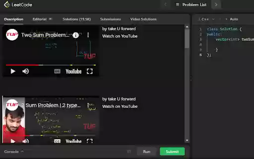 LeetCode Video Soltuions(New Ui)  from Chrome web store to be run with OffiDocs Chromium online