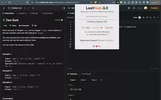 LeetHub 3.0  from Chrome web store to be run with OffiDocs Chromium online