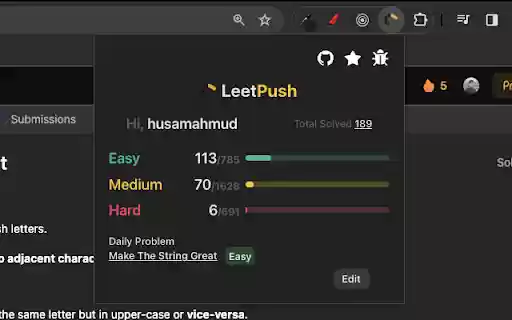 LeetPush  from Chrome web store to be run with OffiDocs Chromium online