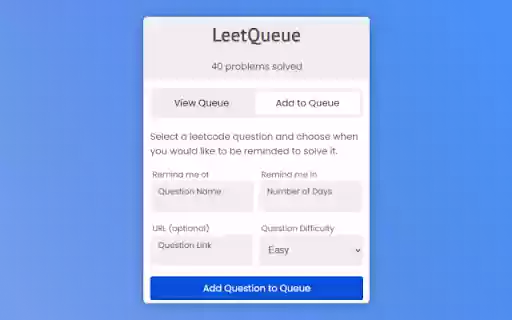 LeetQueue  from Chrome web store to be run with OffiDocs Chromium online