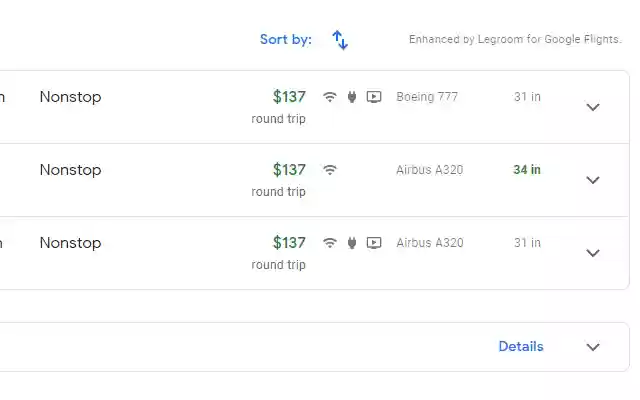 Legrooms for Google Flights  from Chrome web store to be run with OffiDocs Chromium online