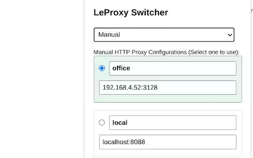 LeProxy Switcher  from Chrome web store to be run with OffiDocs Chromium online