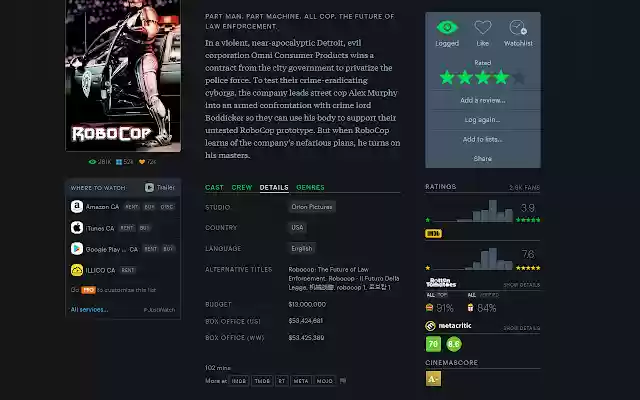 Letterboxd Extras  from Chrome web store to be run with OffiDocs Chromium online