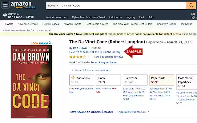 Library Lookup for Amazon  from Chrome web store to be run with OffiDocs Chromium online