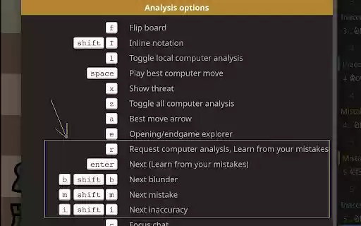 Lichess analysis key bindings  from Chrome web store to be run with OffiDocs Chromium online