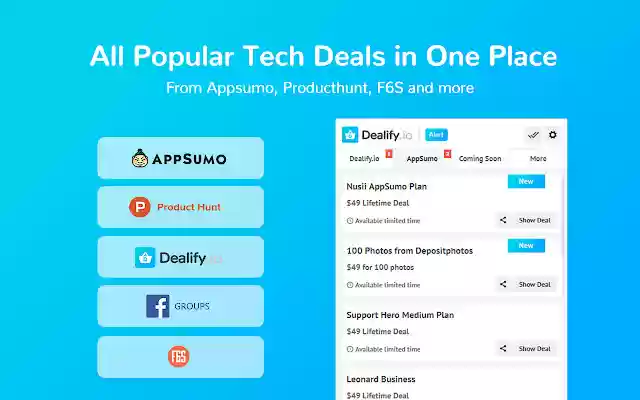 Lifetime Deal Alert for AppSumo Dealify from Chrome web store to be run with OffiDocs Chromium online Lifetime Deal Alert for AppSumo Dealify from Chrome web store to be run with OffiDocs Chromium online
