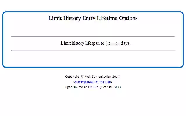 Limit History Lifetime from Chrome web store to be run with OffiDocs Chromium online Limit History Lifetime from Chrome web store to be run with OffiDocs Chromium online