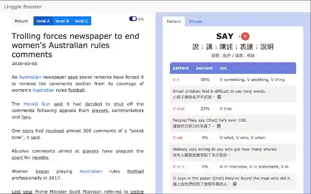 Linggle Booster  from Chrome web store to be run with OffiDocs Chromium online