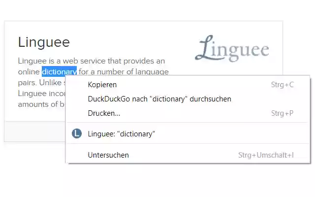 Linguee Context Menu  from Chrome web store to be run with OffiDocs Chromium online