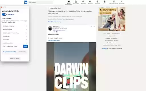 LinkedIn Bullshit Filter  from Chrome web store to be run with OffiDocs Chromium online
