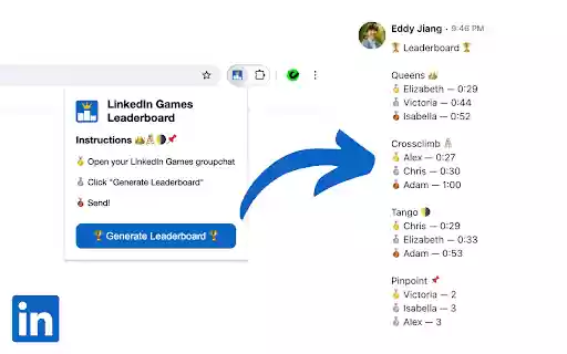 LinkedIn Games Leaderboard  from Chrome web store to be run with OffiDocs Chromium online