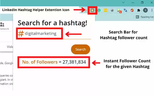 LinkedIn Hashtag Helper  from Chrome web store to be run with OffiDocs Chromium online
