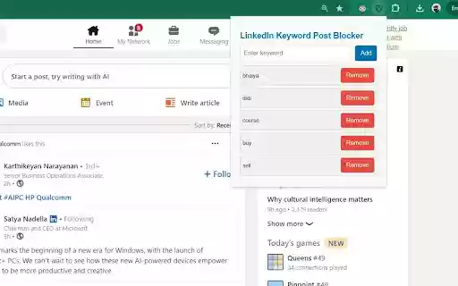 LinkedIn Keyword Blocker  from Chrome web store to be run with OffiDocs Chromium online