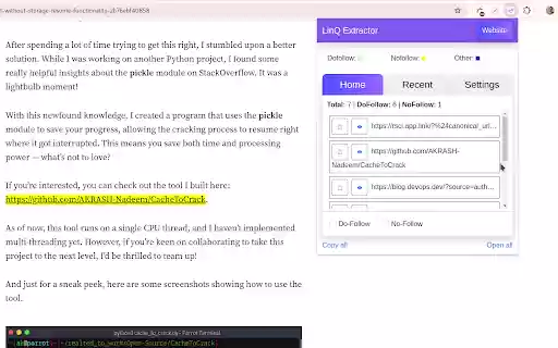 LinQ Extractor  from Chrome web store to be run with OffiDocs Chromium online