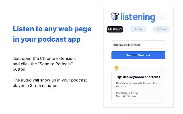 Listening.io from Chrome web store to be run with OffiDocs Chromium online Listening.io from Chrome web store to be run with OffiDocs Chromium online