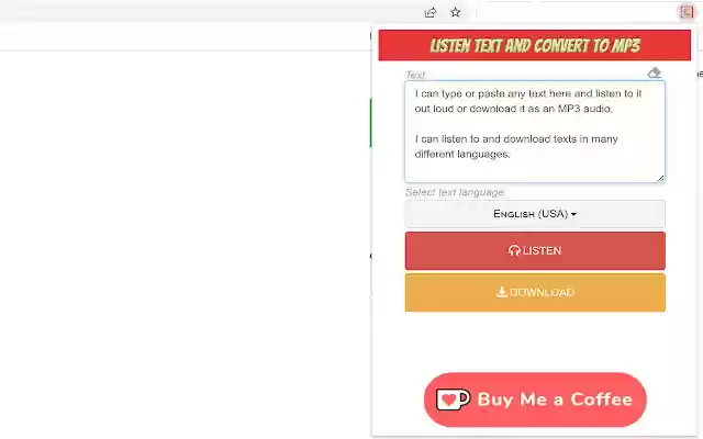 Listen Text and convert to MP3  from Chrome web store to be run with OffiDocs Chromium online