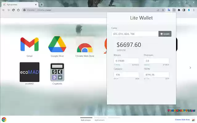Lite Wallet  from Chrome web store to be run with OffiDocs Chromium online