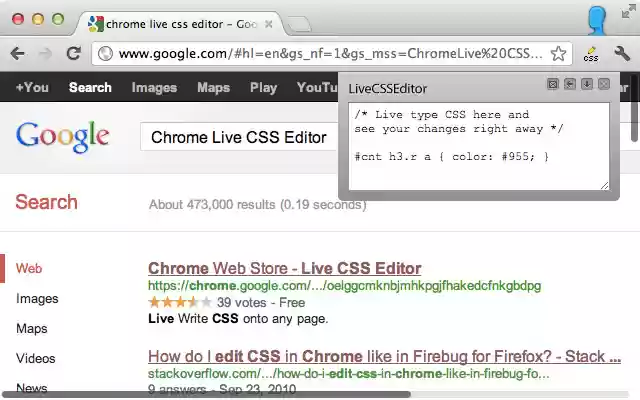 Chrome വെബ് സ്റ്റോറിൽ നിന്നുള്ള ലൈവ് CSS എഡിറ്റർ, OffiDocs Chromium ഓൺലൈനിൽ പ്രവർത്തിക്കും