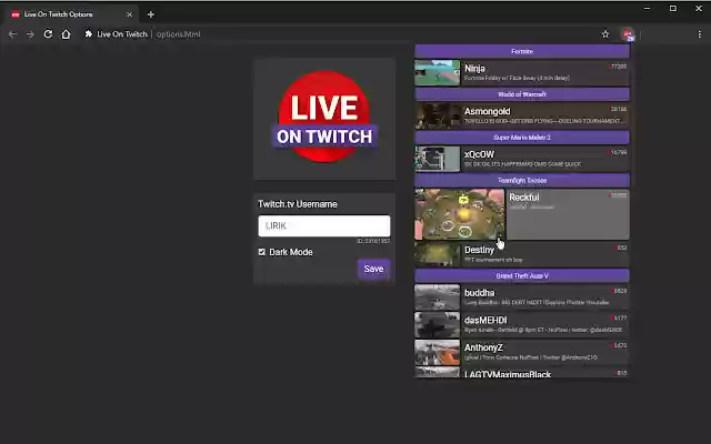 Live On Twitch from Chrome web store to be run with OffiDocs Chromium online Live On Twitch from Chrome web store to be run with OffiDocs Chromium online