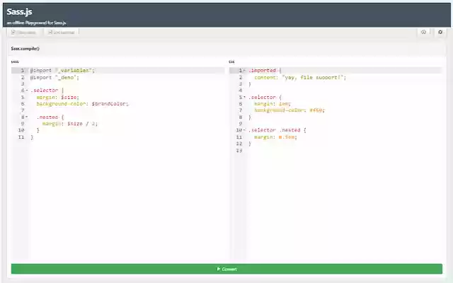 Live Sass.js Editor  from Chrome web store to be run with OffiDocs Chromium online
