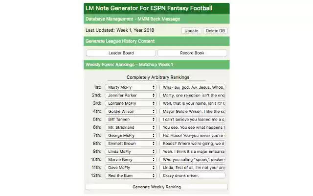 Generador de notas LM para ESPN Fantasy Football de Chrome web store para ejecutarse con OffiDocs Chromium en línea