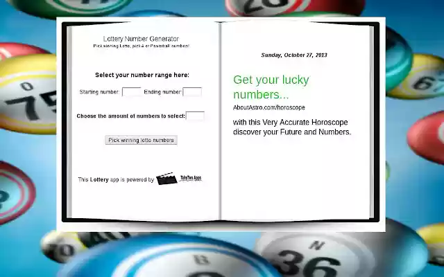 Lottery Number Generator from Chrome web store to be run with OffiDocs Chromium online Lottery Number Generator from Chrome web store to be run with OffiDocs Chromium online