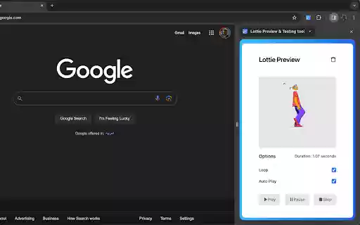 Lottie Preview  Testing tool  from Chrome web store to be run with OffiDocs Chromium online