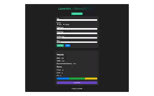 Lumavalle Calorie Estimator  from Chrome web store to be run with OffiDocs Chromium online