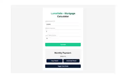 Lumavalle Mortgage Calculator  from Chrome web store to be run with OffiDocs Chromium online