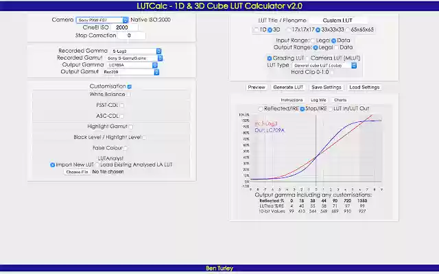 LUTCalc  from Chrome web store to be run with OffiDocs Chromium online